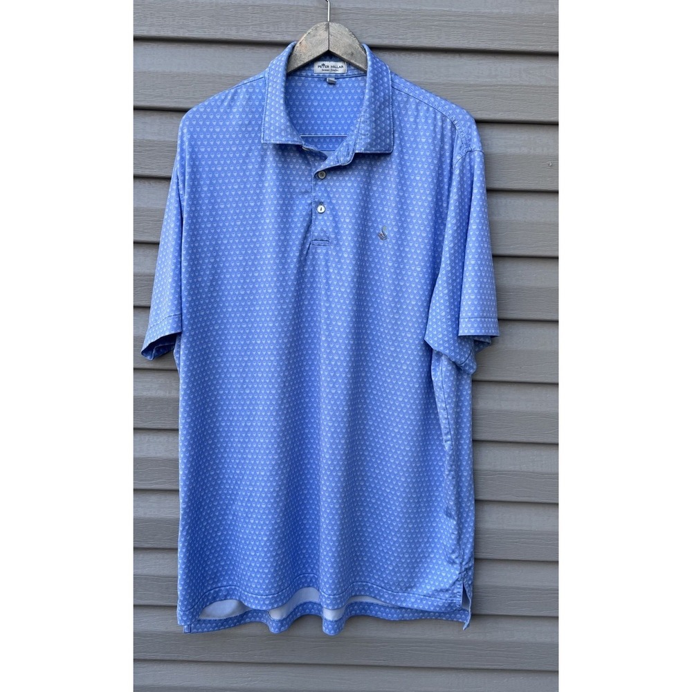 Peter Millar Streamsong Golf Polo Shirt Mens XL AOP Skull Blue
